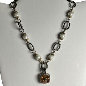 Premier Designs Silver Gold & Pearl Necklace With Pendant